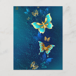 Golden Butterflies on a Blue Background Advice Card