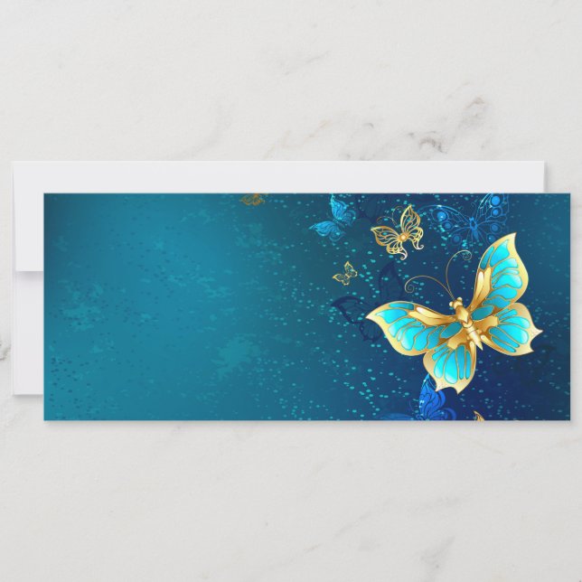 Golden Butterflies on a Blue Background Announcement (Front)
