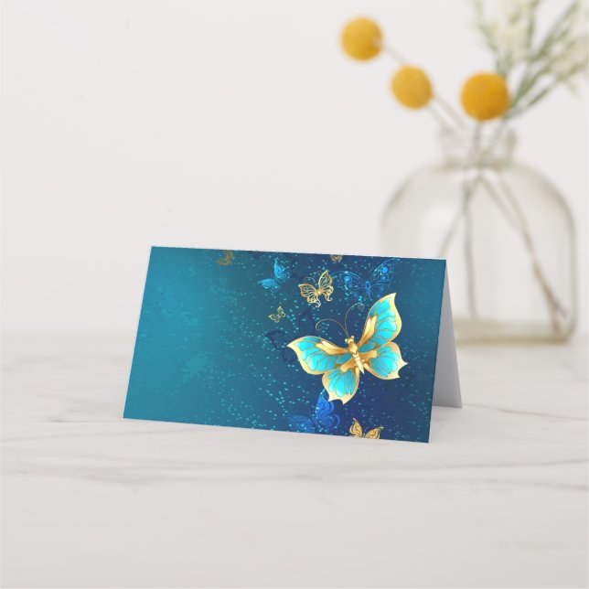 Golden Butterflies on a Blue Background Appointment Card (Front)