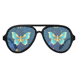 Golden Butterflies on a Blue Background Aviator Sunglasses