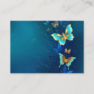 Golden Butterflies on a Blue Background Business Card
