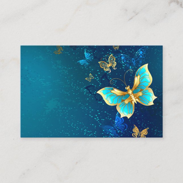 Golden Butterflies on a Blue Background Business Card (Front)