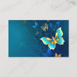 Golden Butterflies on a Blue Background Business Card