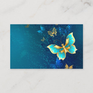 Golden Butterflies on a Blue Background Business Card