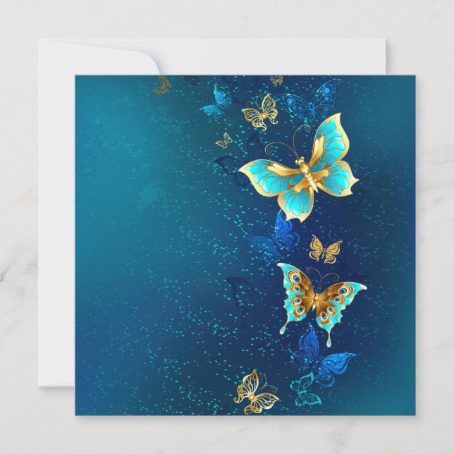 Golden Butterflies on a Blue Background Card (Front)