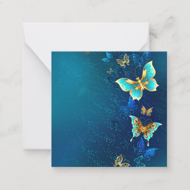 Golden Butterflies on a Blue Background Card (Front)