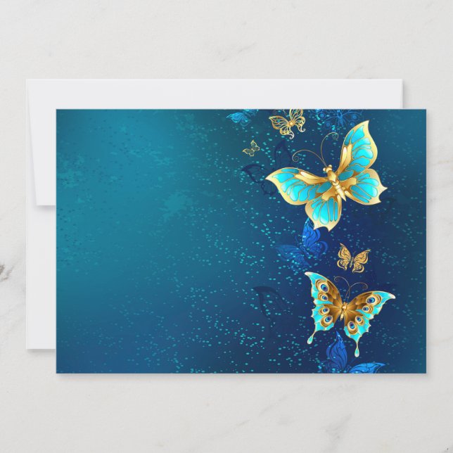 Golden Butterflies on a Blue Background Card (Front)