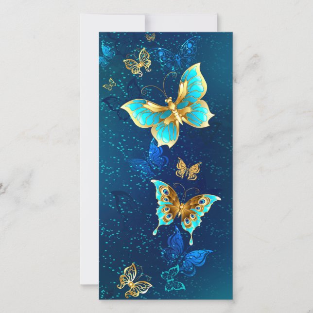 Golden Butterflies on a Blue Background Card (Front)