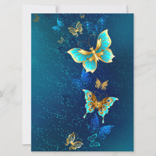 Golden Butterflies on a Blue Background Card
