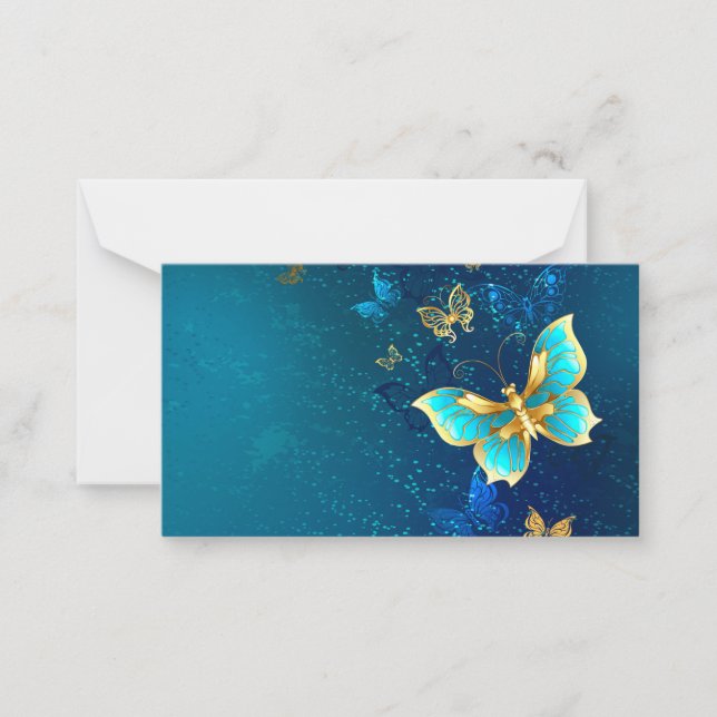 Golden Butterflies on a Blue Background Card (Front)