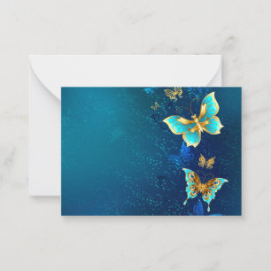 Golden Butterflies on a Blue Background Card