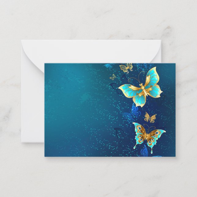 Golden Butterflies on a Blue Background Card (Front)