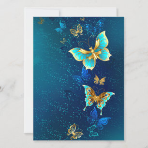 Golden Butterflies on a Blue Background Card