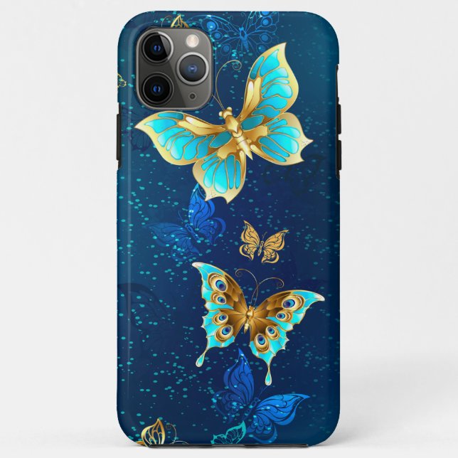 Golden Butterflies on a Blue Background Case-Mate iPhone Case (Back)