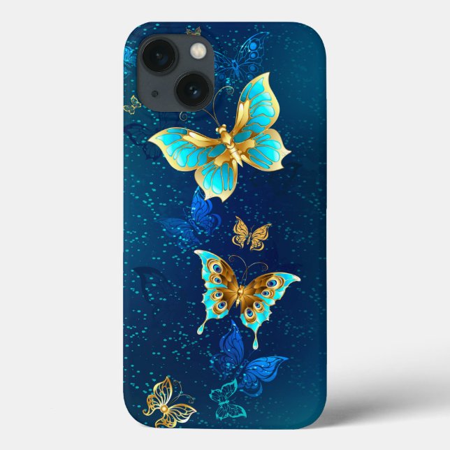 Golden Butterflies on a Blue Background Case-Mate iPhone Case (Back)