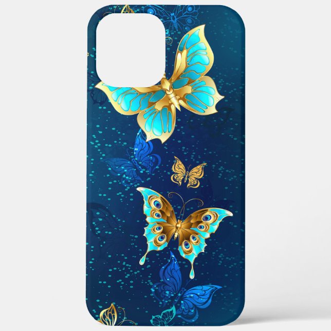 Golden Butterflies on a Blue Background Case-Mate iPhone Case (Back)