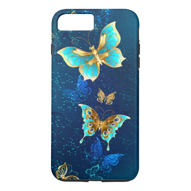 Golden Butterflies on a Blue Background Case-Mate iPhone Case (Back)