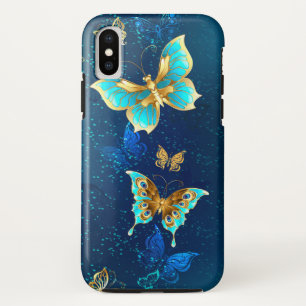 Golden Butterflies on a Blue Background Case-Mate iPhone Case