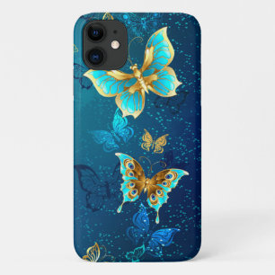 Golden Butterflies on a Blue Background Case-Mate iPhone Case