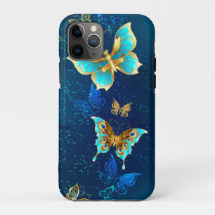Golden Butterflies on a Blue Background Case-Mate iPhone Case