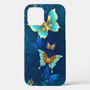 Golden Butterflies on a Blue Background iPhone 12 Pro Case