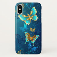 Golden Butterflies on a Blue Background
