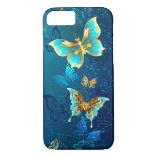 Golden Butterflies on a Blue Background Case-Mate iPhone Case