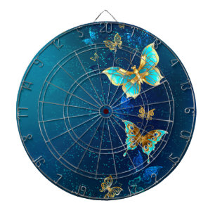 Golden Butterflies on a Blue Background Dartboard