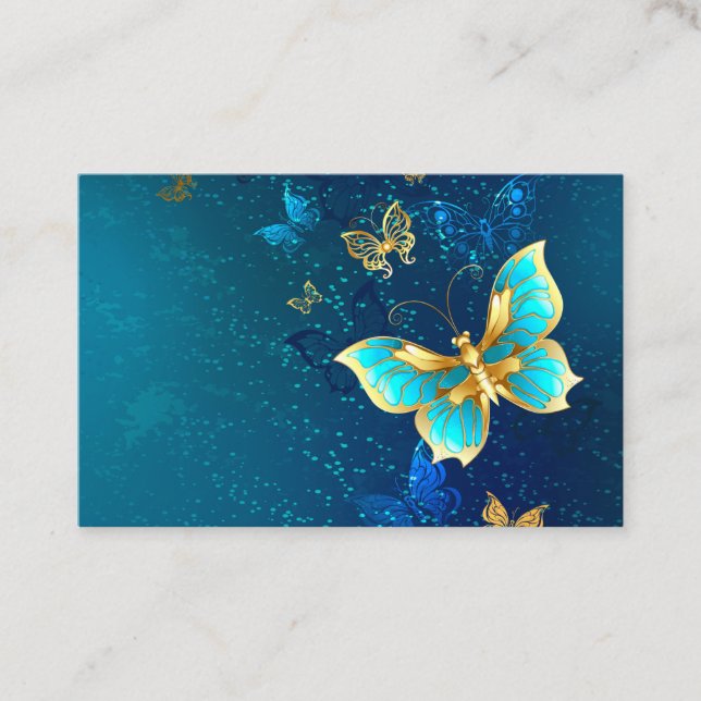 Golden Butterflies on a Blue Background Discount Card (Front)