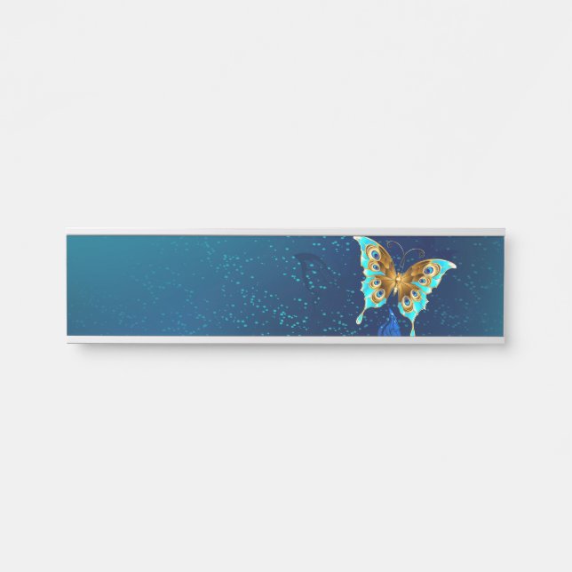 Golden Butterflies on a Blue Background Door Sign (Front)