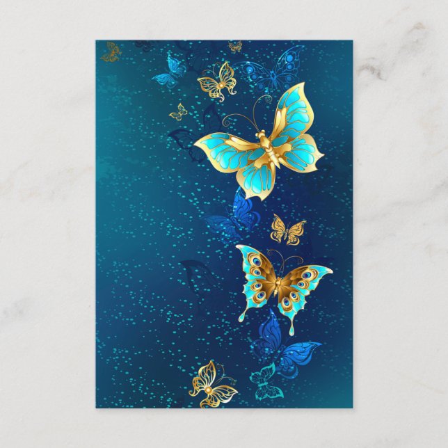 Golden Butterflies on a Blue Background Enclosure Card (Front)