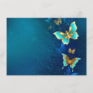 Golden Butterflies on a Blue Background Enclosure Card