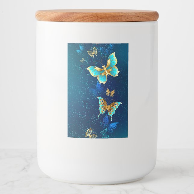 Golden Butterflies on a Blue Background Food Label (Front)