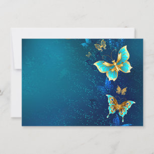 Golden Butterflies on a Blue Background Holiday Card