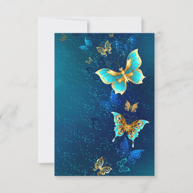 Golden Butterflies on a Blue Background Invitation (Front)