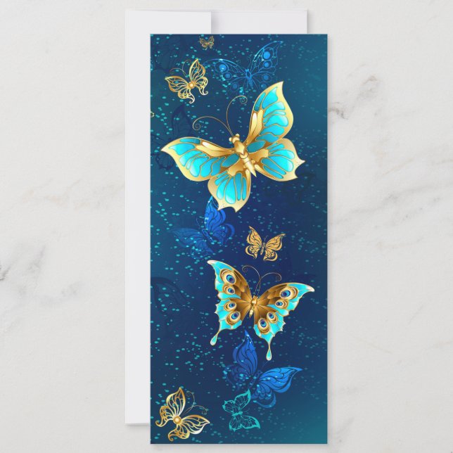 Golden Butterflies on a Blue Background Invitation (Front)