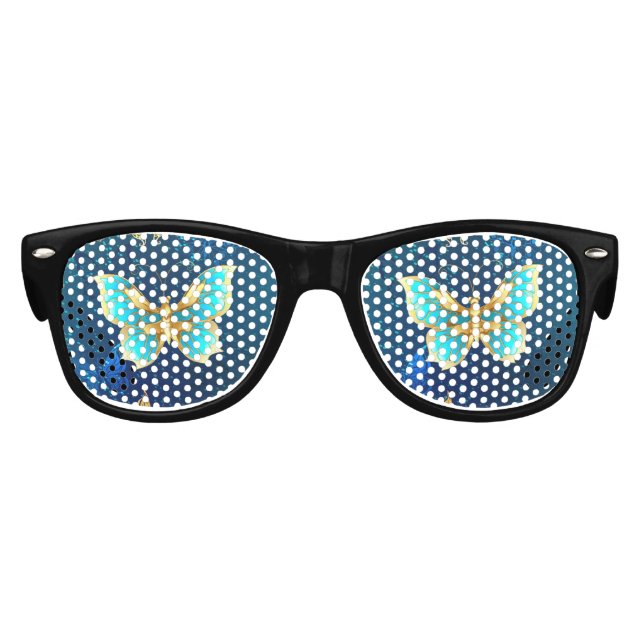 Golden Butterflies on a Blue Background Kids Sunglasses (Front)