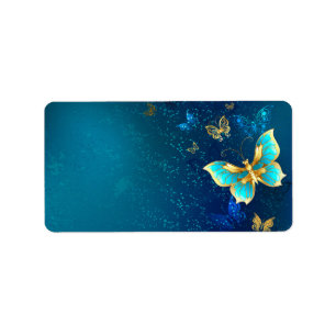 Golden Butterflies on a Blue Background Label