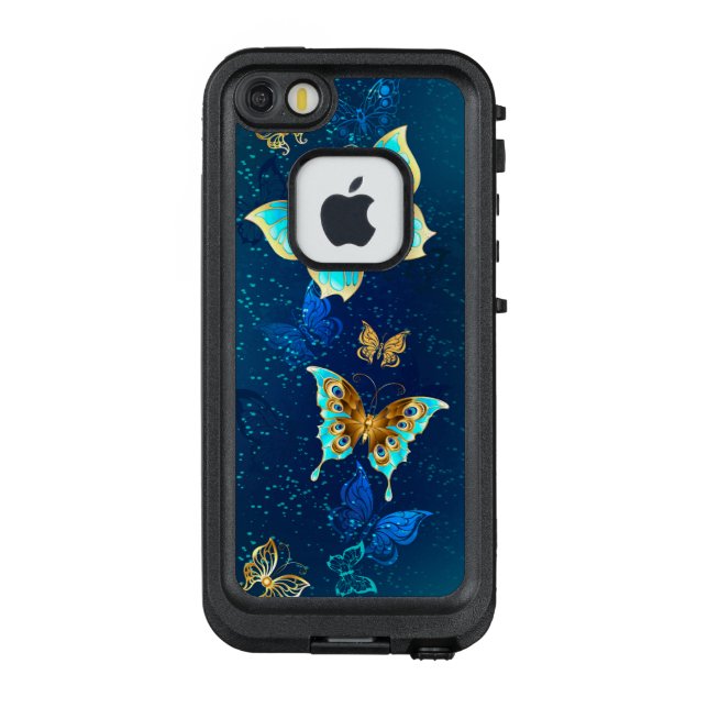 Golden Butterflies on a Blue Background LifeProof iPhone Case (Back)