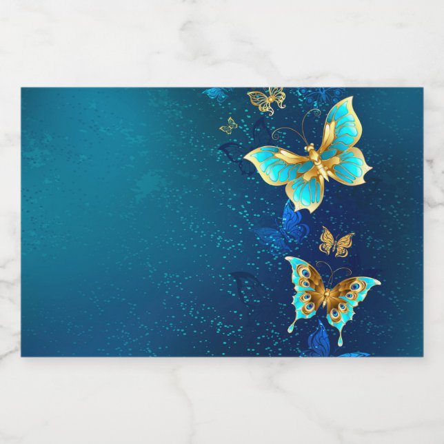 Golden Butterflies on a Blue Background Liquor Bottle Label (Single Label)