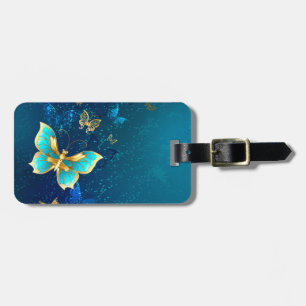 Golden Butterflies on a Blue Background Luggage Tag