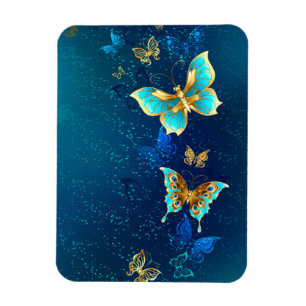 Golden Butterflies on a Blue Background Magnet