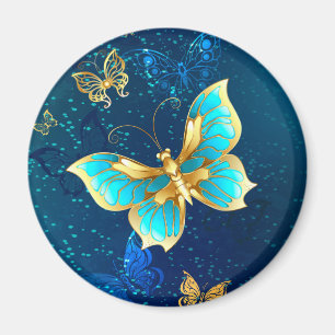 Golden Butterflies on a Blue Background Magnet