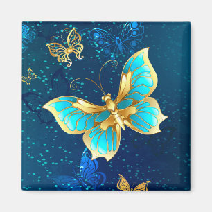 Golden Butterflies on a Blue Background Magnet