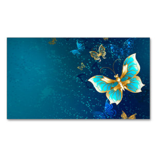 Golden Butterflies on a Blue Background Magnetic Business Card