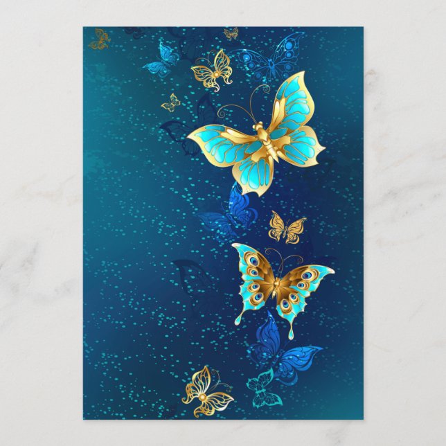 Golden Butterflies on a Blue Background Menu (Front)