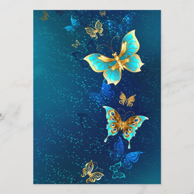 Golden Butterflies on a Blue Background Menu (Front)