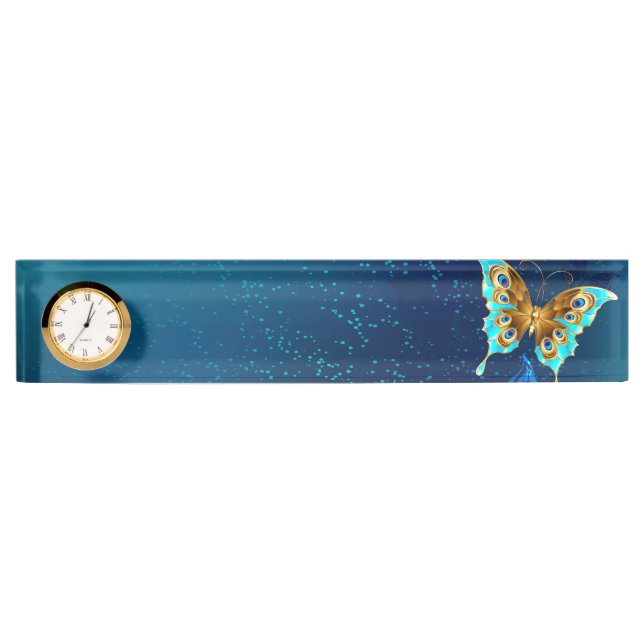 Golden Butterflies on a Blue Background Nameplate (Front)