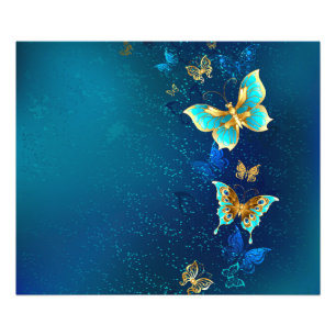 Golden Butterflies on a Blue Background Photo Print