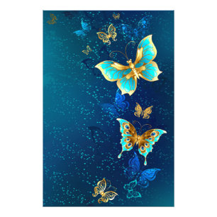 Golden Butterflies on a Blue Background Photo Print